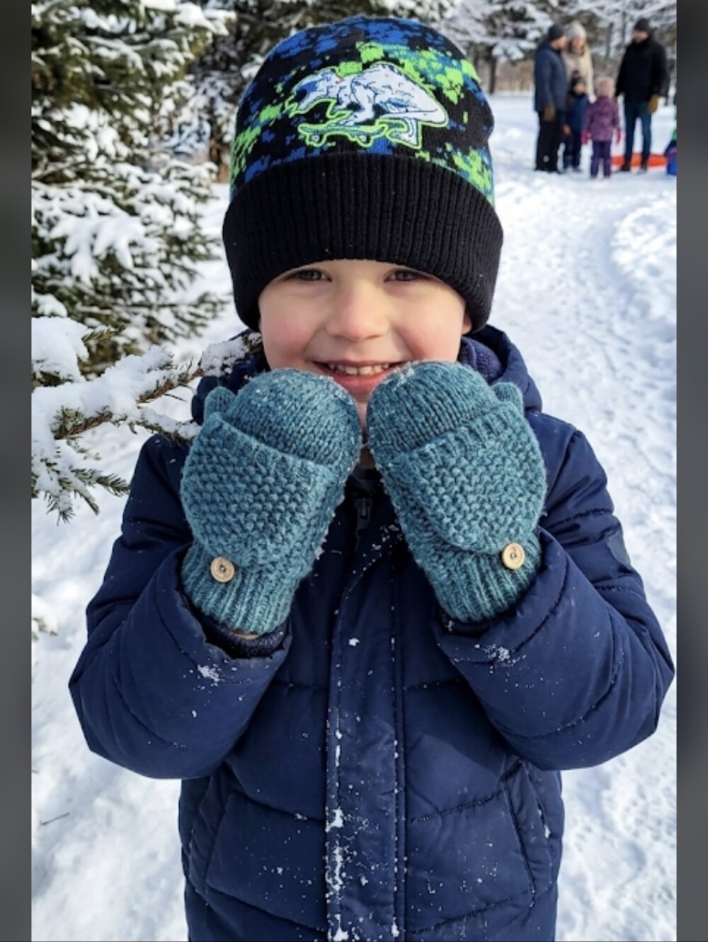 Carters Toddler Boys Dino Beanie Hat Knit Convertible Mittens Winter Set 5T EUC